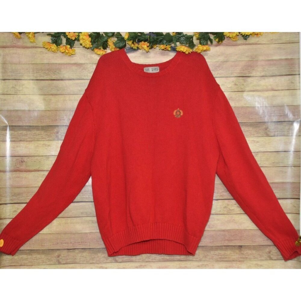 Vintage Men's Sun River XXL Red Sweater Crew Neck Cotton Classic Logo Preppy